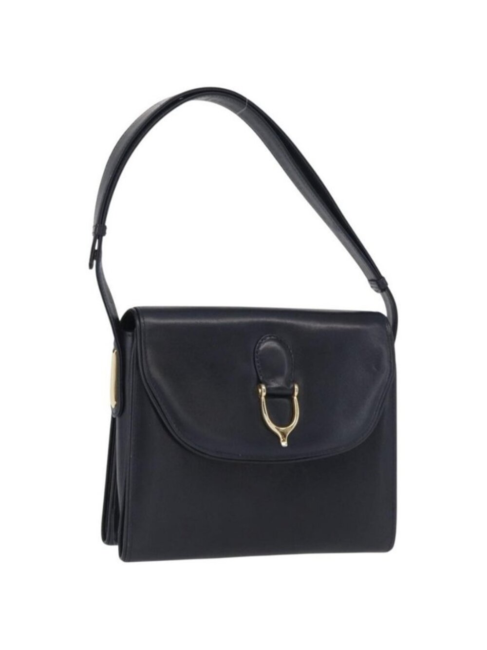Authentic GUCCI Shoulder Bag Leather Navy Gold